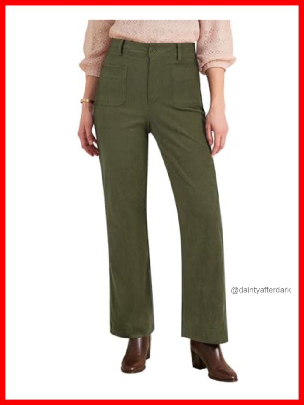 Corduroy Wide Leg High Waisted Trousers with Patch Pockets